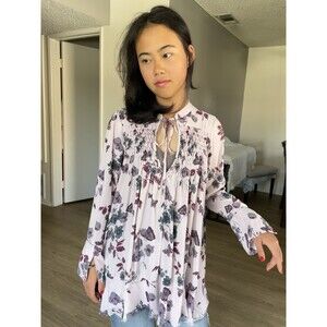 Free People Pebble Crepe So Fine Pink Rose Print Tunic Top Oversized  Y2k XS